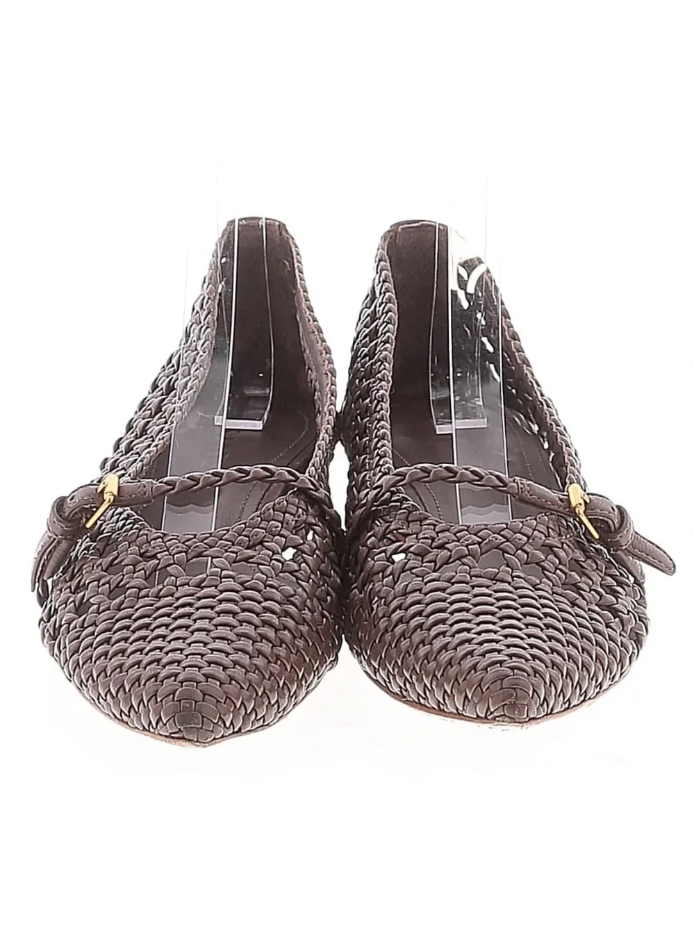FARM Rio Brown Braided Leather Mary Jane Pointed Toe Flats Ballerina Heel Buckle